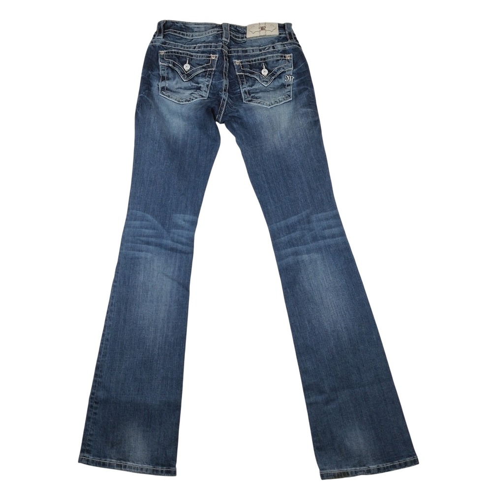 Miss Me Easy Boot Mid Rise Jeans Medium Wash Flap Pocket Design Size 25x34
